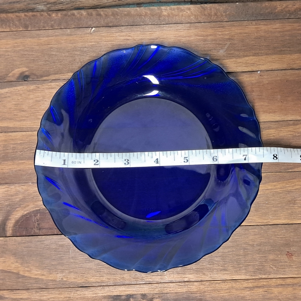 Set Of 4 7.5" Duralex Cobalt Blue Spiral Dishware Bowls - Picture 3 of 4